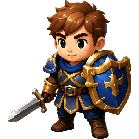 A blue-armored knight with a sword and shield.